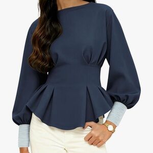 Chic Navy Blue Women's Blouse with Pleated Design